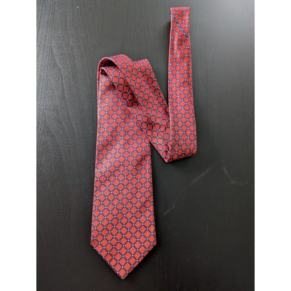 Brooks Brothers 346 Pure Silk Tie Necktie Burnt Red With Blue 